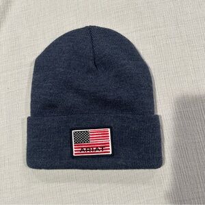 Ariat Navy Blue Beanie Hat with American Flag Patch